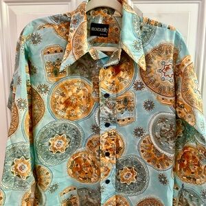 Montecello text polyester shirt size 15 - 15 1/2 multi color